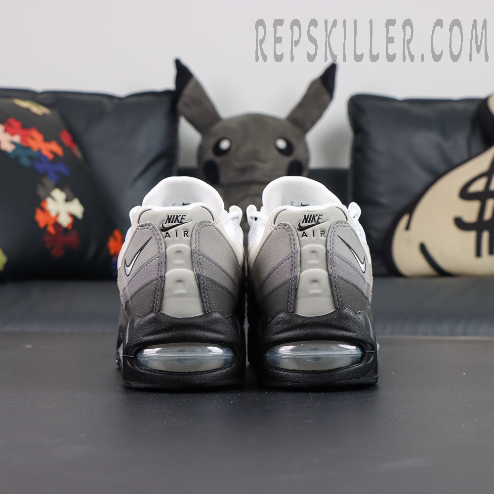 Nike Air Max 95 “Big Bubble - Granite” heel view with Nike Air branding and visible Air unit