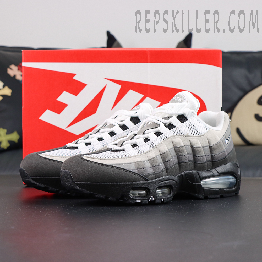 Nike Air Max 95 “Big Bubble - Granite” displayed with Nike shoebox in retro black and grey runner style
