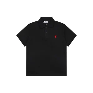 Ami de Coeur Heart Logo Polo T-Shirt Black Front view