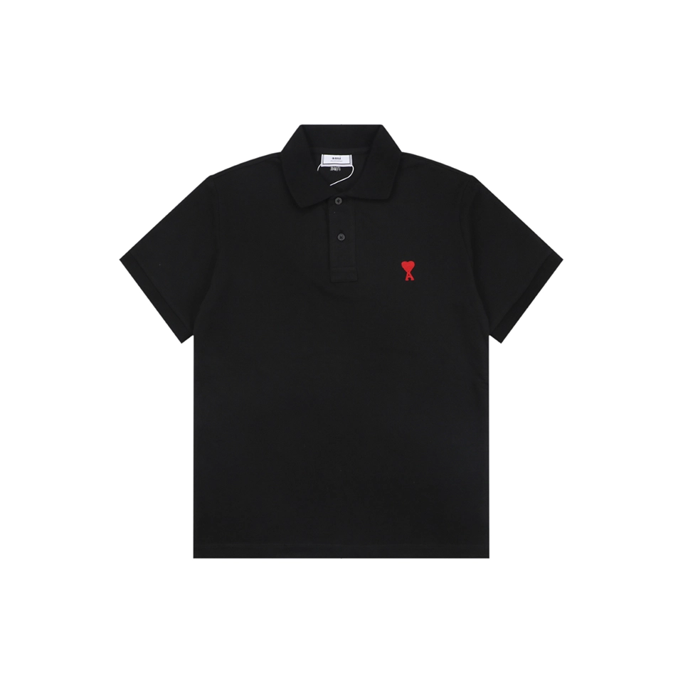 Ami de Coeur Heart Logo Polo T-Shirt Black Front view