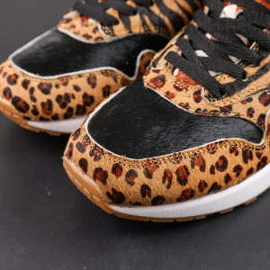 Atmos x Nike Air Max 1 DLX “Animal Pack” 2018 toe box detail featuring leopard print overlays and black pony hair panels