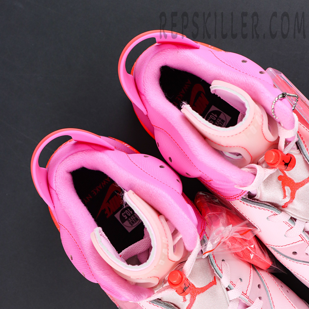 Awake NY x Air Jordan 6 Retro “Playful Pink Infrared” collar and lining detail with soft pink padding and collaborative lace lock