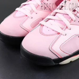 Awake NY x Air Jordan 6 Retro “Playful Pink Infrared” toe box detail with soft pink leather and vivid pink stitching accents