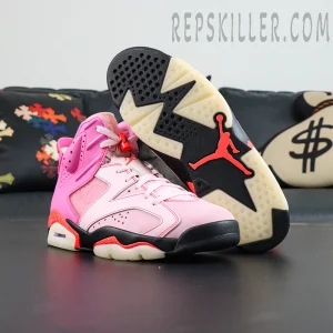 Awake NY x Air Jordan 6 Retro “Playful Pink Infrared” outsole display featuring classic Air Jordan 6 traction pattern and red Jumpman logo