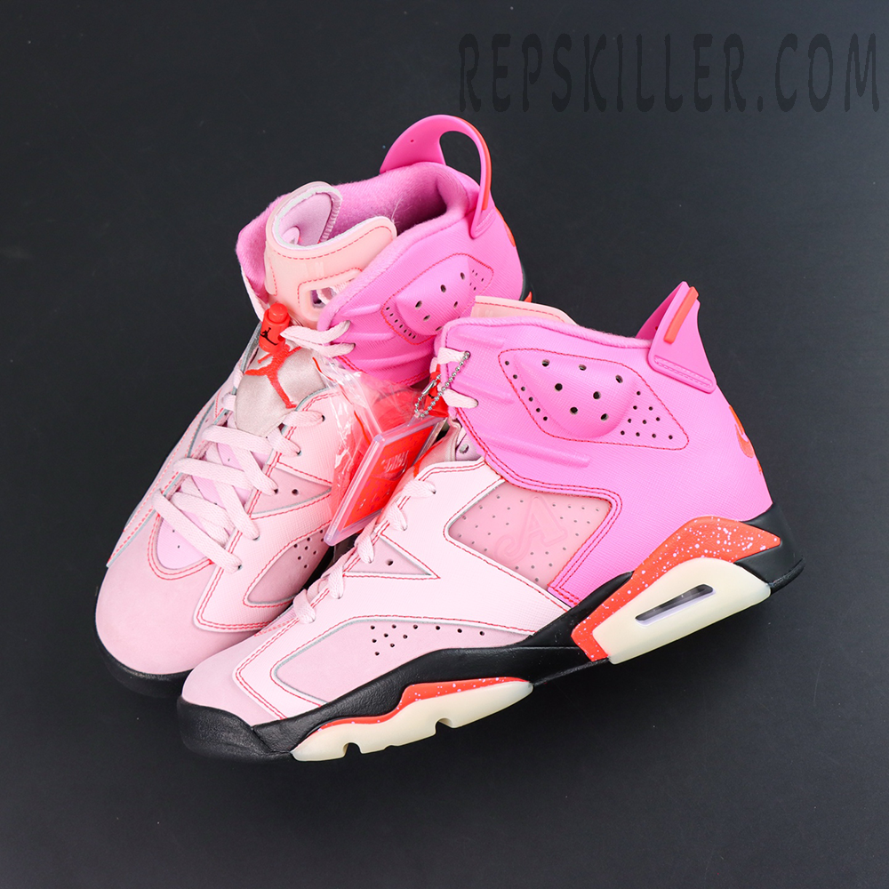 Awake NY x Air Jordan 6 Retro “Playful Pink Infrared” top-down view highlighting layered pink upper and collaborative details