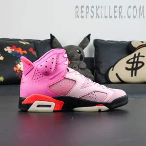 Awake NY x Air Jordan 6 Retro “Playful Pink Infrared” lateral side view with bold pink upper and visible Air cushioning