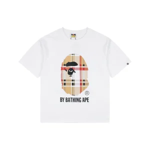BAPE Plaid Ape Head Graphic T-Shirt White Front view