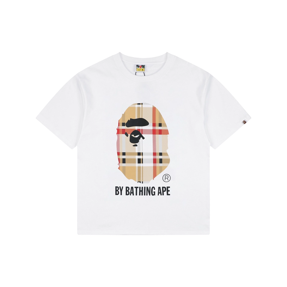 BAPE Plaid Ape Head Graphic T-Shirt White Front view