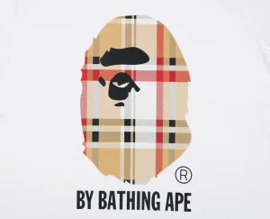 BAPE Plaid Ape Head Graphic T-Shirt White Front Print
