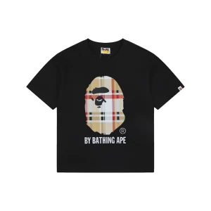 BAPE Plaid Ape Head Graphic T-Shirt Black Front view