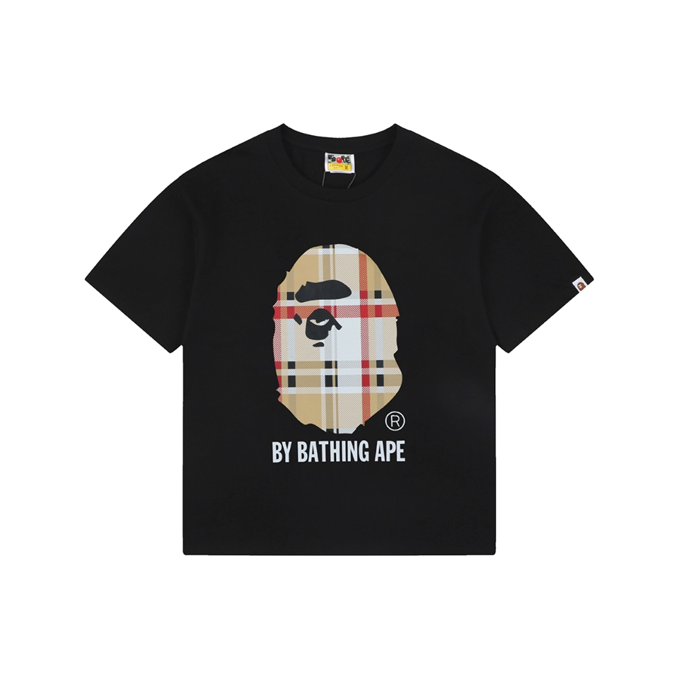 BAPE Plaid Ape Head Graphic T-Shirt Black Front view