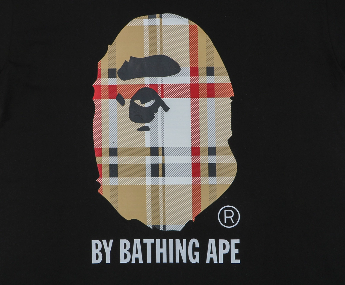BAPE Plaid Ape Head Graphic T-Shirt Black Front Print