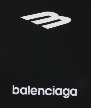 Balenciaga 3B Back Logo Embroidered Oversized T-Shirt Black Front Brand