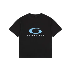 Balenciaga Blue Ring Logo Graphic T-Shirt Black Front view