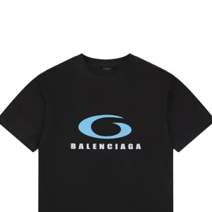 Balenciaga Blue Ring Logo Graphic T-Shirt Black