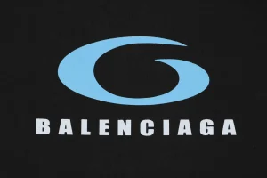 Balenciaga Blue Ring Logo Graphic T-Shirt Black Front Brand Print