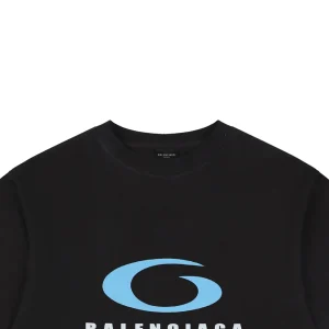 Balenciaga Blue Ring Logo Graphic T-Shirt Black
