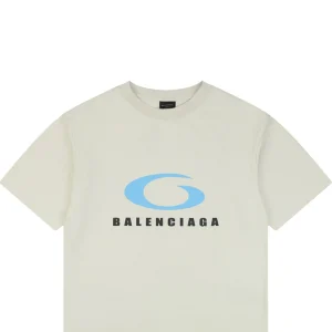Balenciaga Blue Ring Logo Graphic T-Shirt Beige