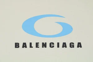 Balenciaga Blue Ring Logo Graphic T-Shirt Beige Front Brand Print