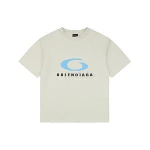 Balenciaga Blue Ring Logo Graphic T-Shirt Beige Front view