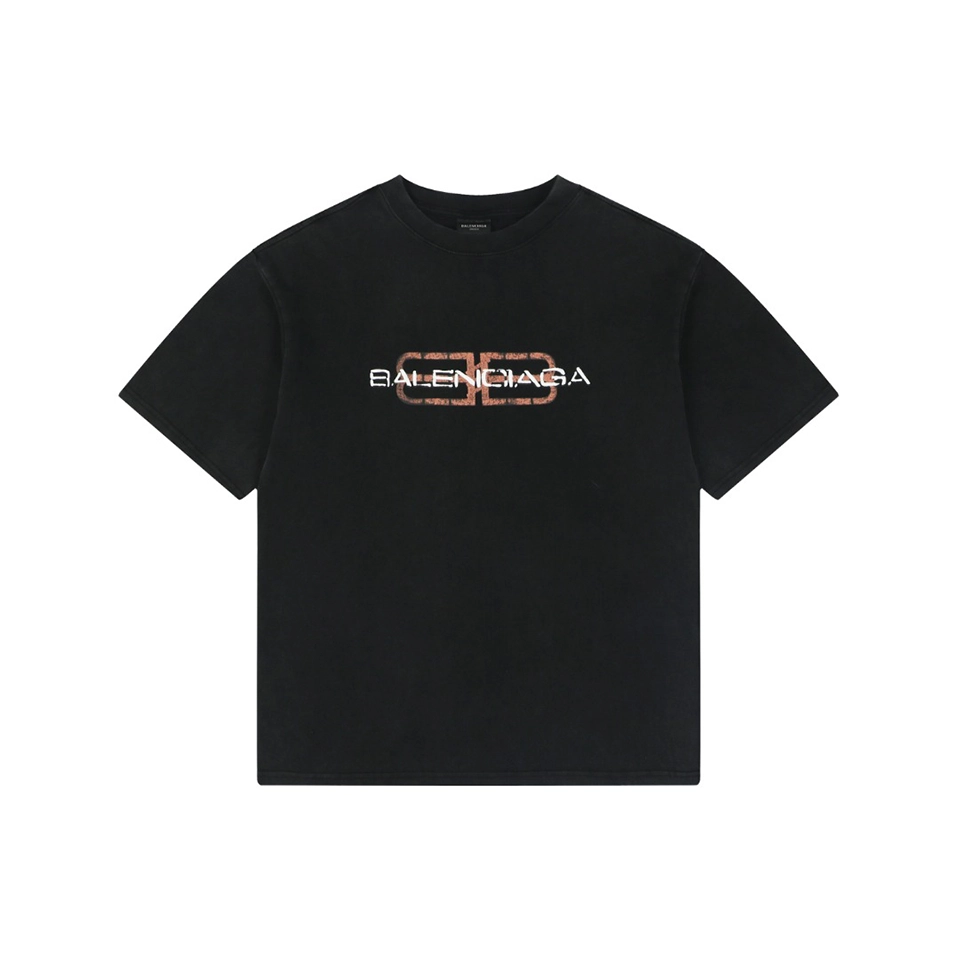 Balenciaga Double B Distressed Logo Washed T-Shirt Front view