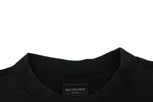 Balenciaga Double B Distressed Logo Washed T-Shirt Collar