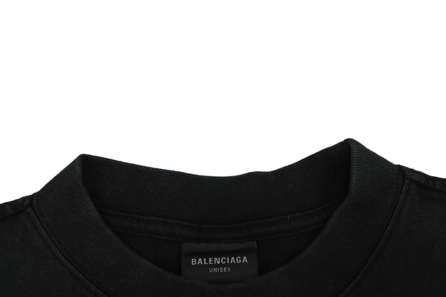 Balenciaga Double B Distressed Logo Washed T-Shirt Collar