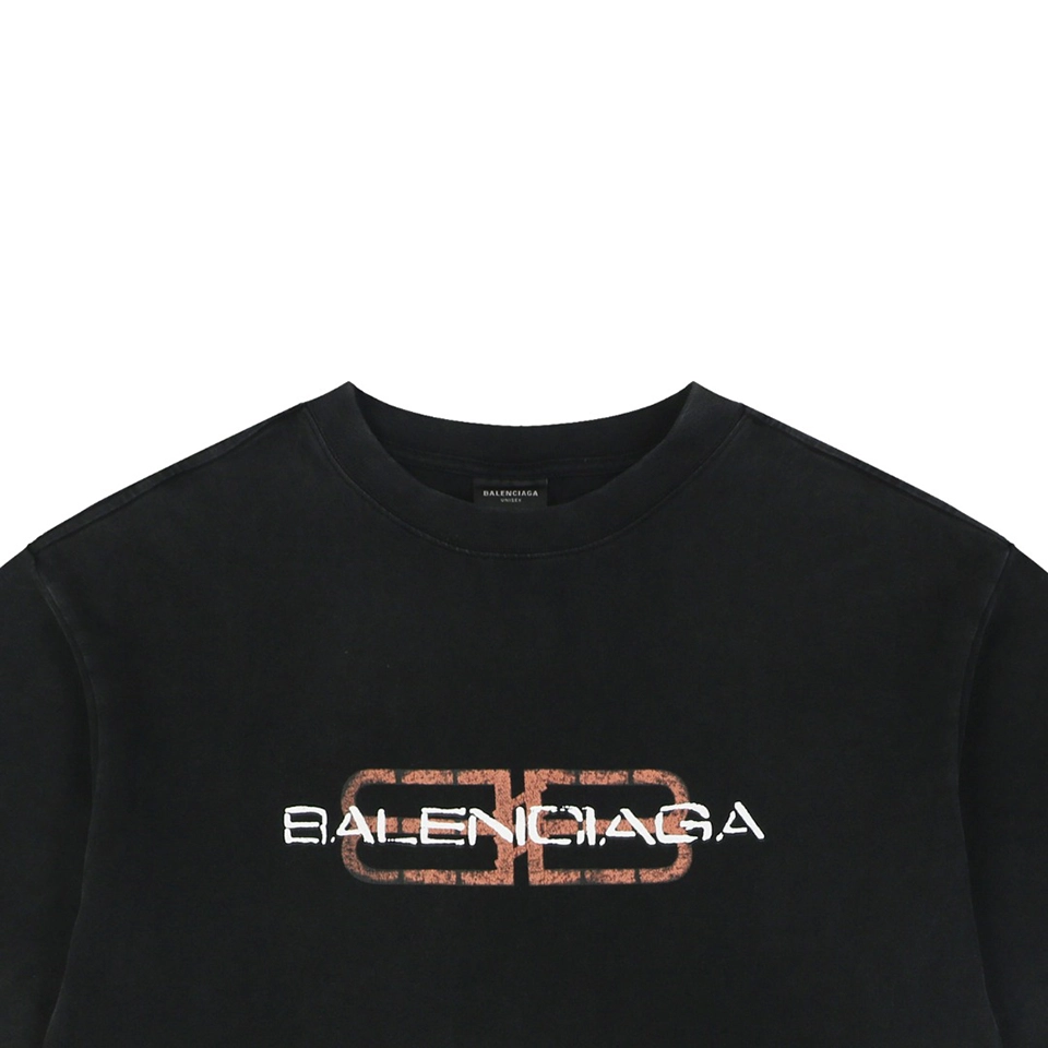 Balenciaga Double B Distressed Logo Washed T-Shirt
