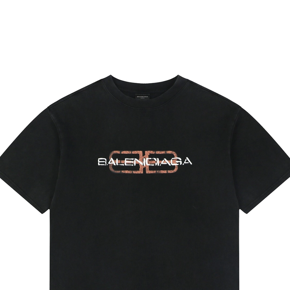 Balenciaga Double B Distressed Logo Washed T-Shirt