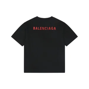 Balenciaga Front & Back Logo Embroidered Washed T-Shirt Red Back view