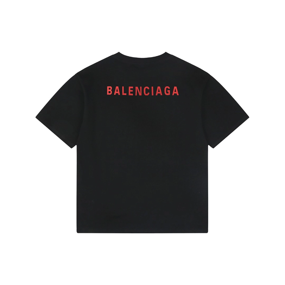 Balenciaga Front & Back Logo Embroidered Washed T-Shirt Red Back view