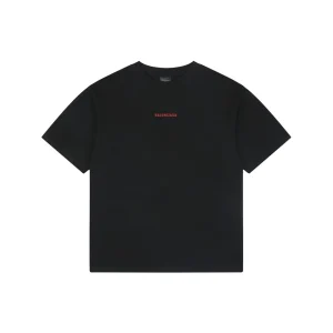 Balenciaga Front & Back Logo Embroidered Washed T-Shirt Red Front view