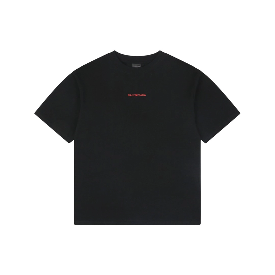 Balenciaga Front & Back Logo Embroidered Washed T-Shirt Red Front view