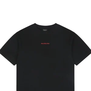 Balenciaga Front & Back Logo Embroidered Washed T-Shirt Red