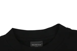 Balenciaga Front & Back Logo Embroidered Washed T-Shirt Collar