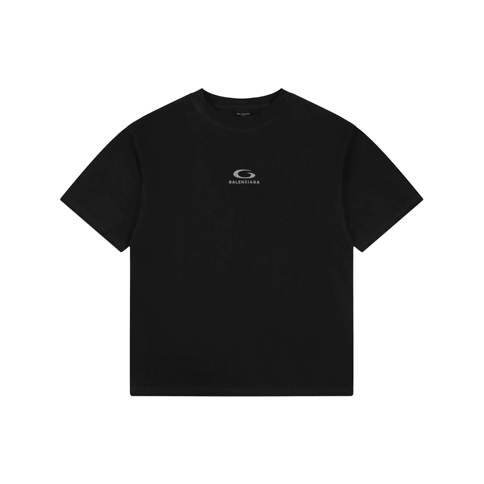 Balenciaga Grey Ring Logo Embroidered Oversized T-Shirt Front view