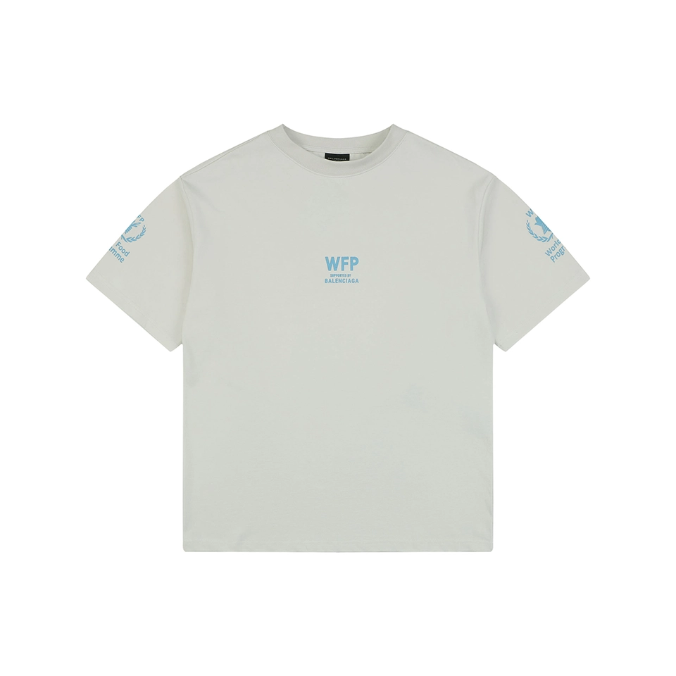 Balenciaga WFP Vintage Blue Logo Oversized T-Shirt Grey Front view
