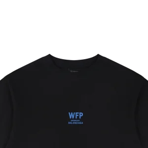 Balenciaga WFP Vintage Blue Logo Oversized T-Shirt Black