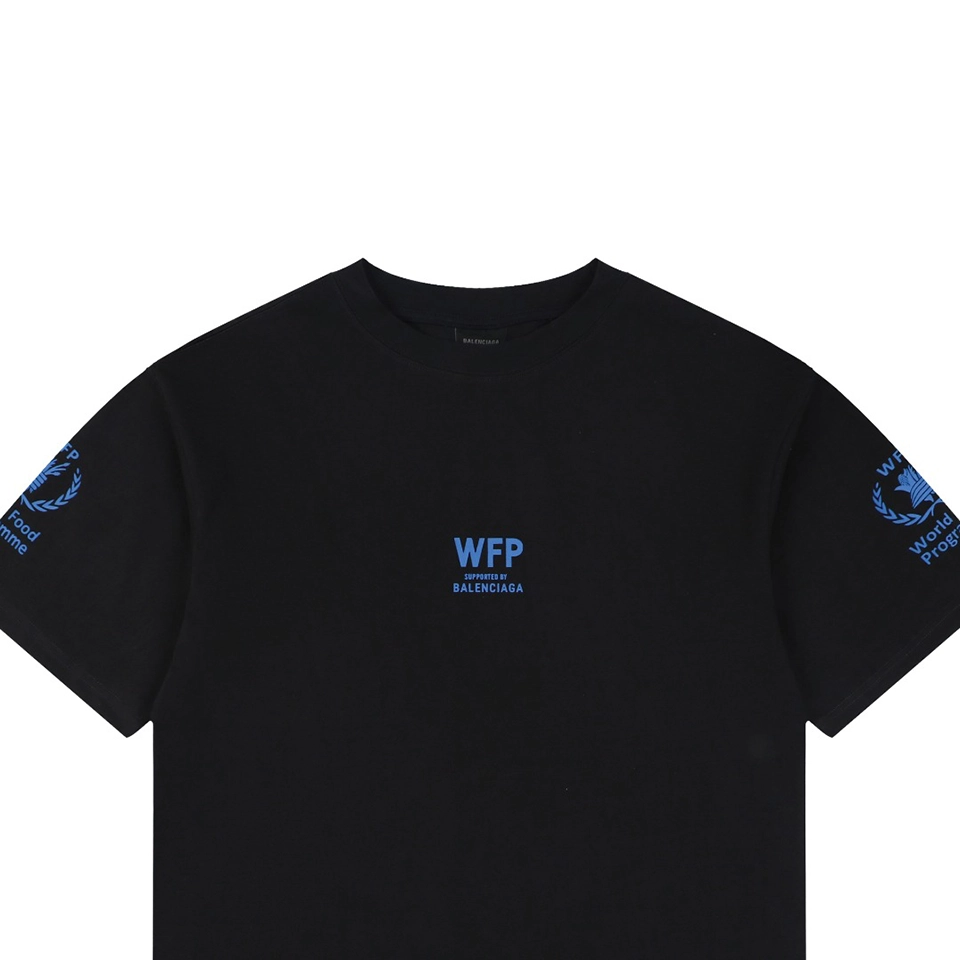 Balenciaga WFP Vintage Blue Logo Oversized T-Shirt Black