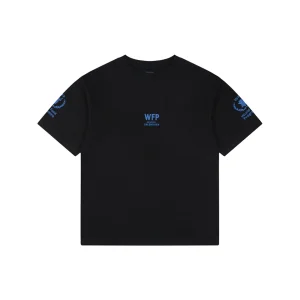 Balenciaga WFP Vintage Blue Logo Oversized T-Shirt Black Front view