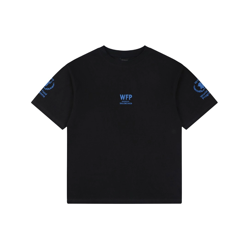 Balenciaga WFP Vintage Blue Logo Oversized T-Shirt Black Front view