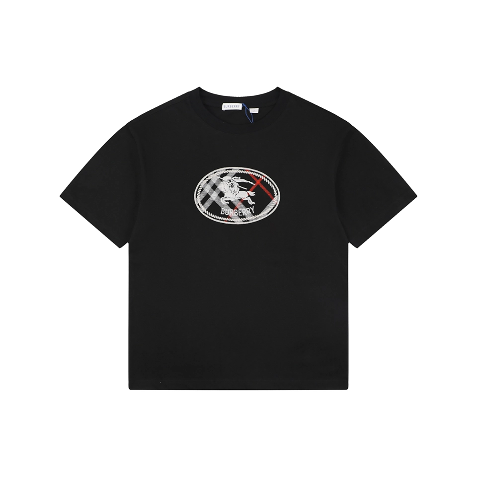 Burberry Circle Check Knight Embroidered T-Shirt Black Front view