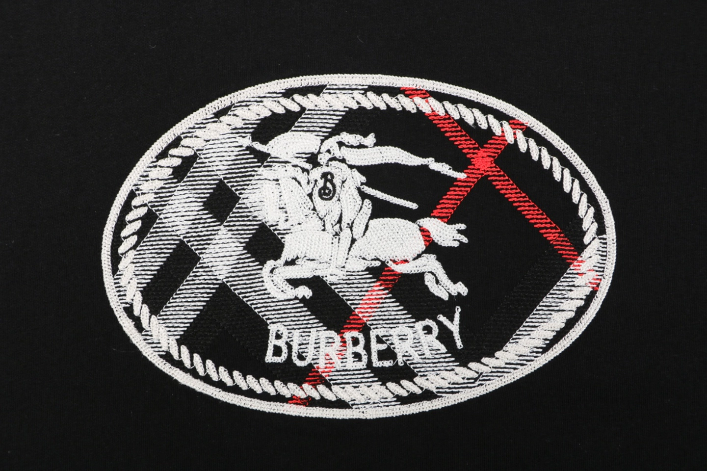 Burberry Circle Check Knight Embroidered T-Shirt Black Front Brand
