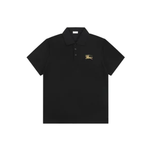 Burberry Equestrian Knight Embroidered Polo T-Shirt Black Front view