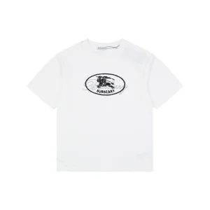 Burberry Equestrian Knight Signature Embroidered T-Shirt White Front view