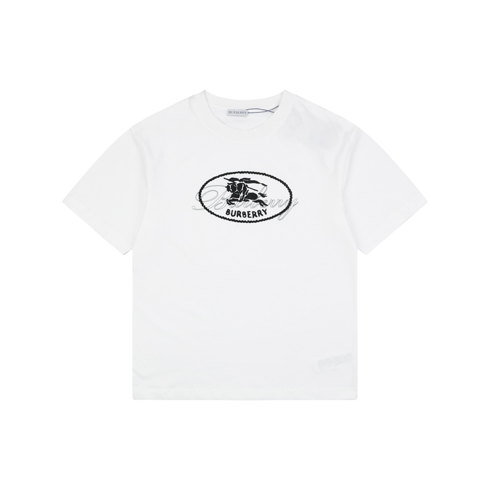 Burberry Equestrian Knight Signature Embroidered T-Shirt White Front view