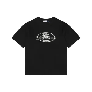 Burberry Equestrian Knight Signature Embroidered T-Shirt Black Front view