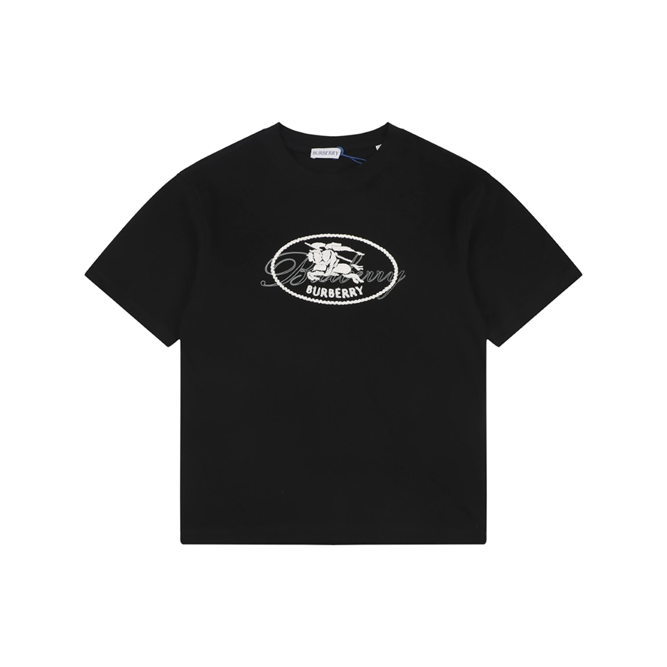 Burberry Equestrian Knight Signature Embroidered T-Shirt Black Front view