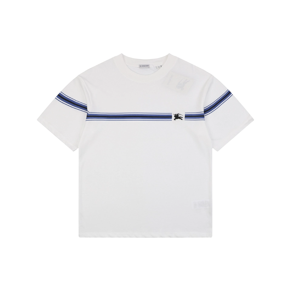 Burberry Stripe Equestrian Knight T-Shirt White Front view