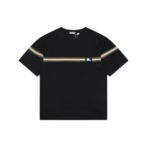 Burberry Stripe Equestrian Knight T-Shirt Black Front view